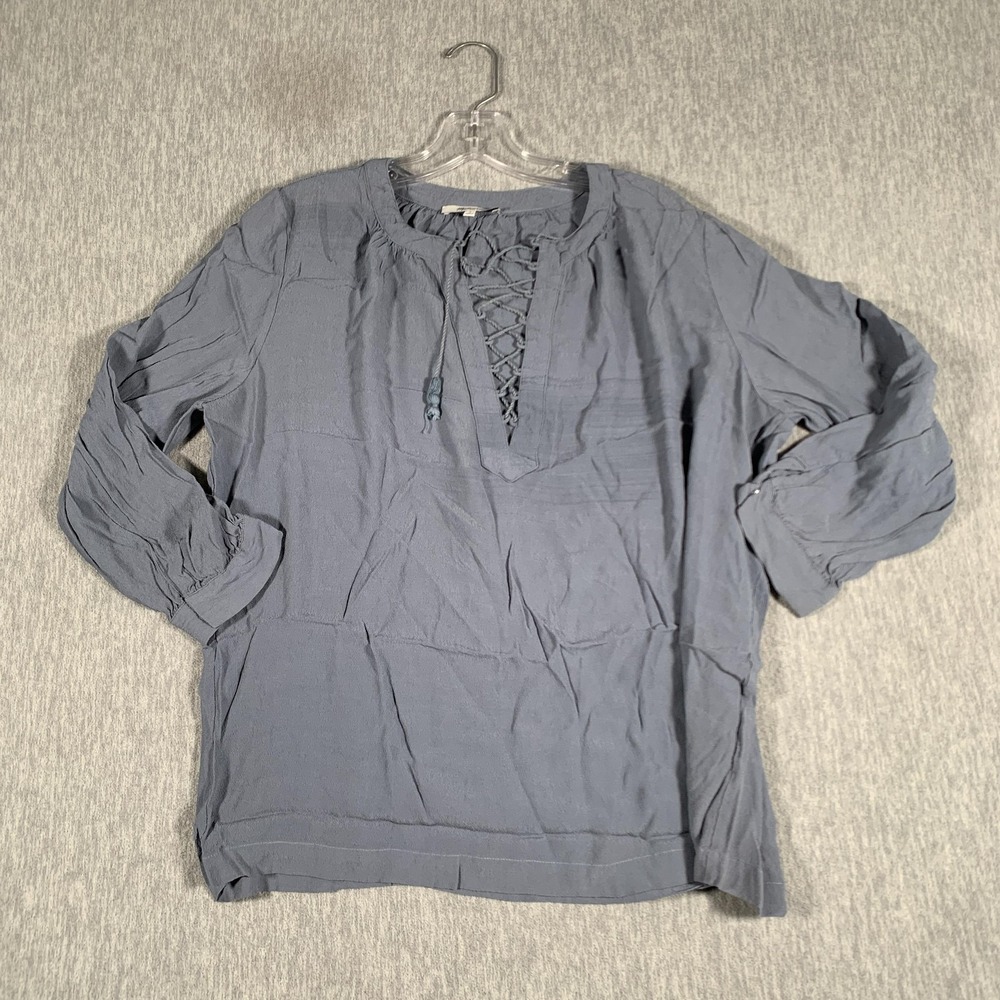 Madewell Shirt Womens Small Blue Lace‎ Up Peasant Boho Top 100% Viscose